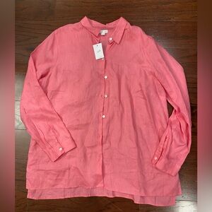 J Jill Love Linen 100% Linen Pink Button Down Tunic Top XL New NWT Coastal